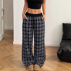 Women's plaid wide-leg pants
