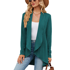 Long-sleeved solid color knitted cardigan