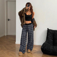 Women's plaid wide-leg pants