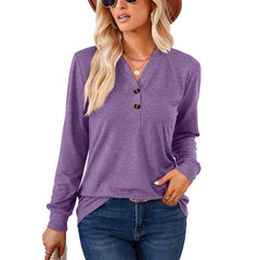 Solid color button V-neck top