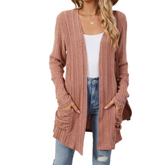 Pocketed Open Front Long Sleeve Cardigan