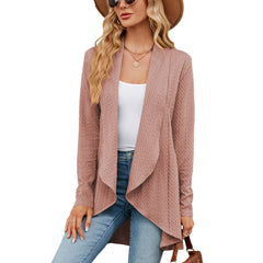 Long-sleeved solid color knitted cardigan