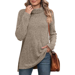 Long-sleeved ribbed knit autumn sweater