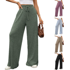 Stylish loose-fitting solid color knit pants