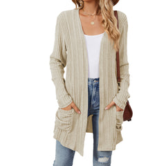 Pocketed Open Front Long Sleeve Cardigan