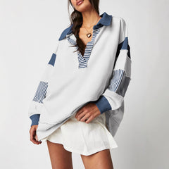Striped half-zip drop shoulder sweatshirt