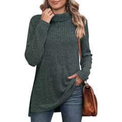 Long-sleeved ribbed knit autumn sweater