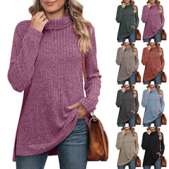 Long-sleeved ribbed knit autumn sweater