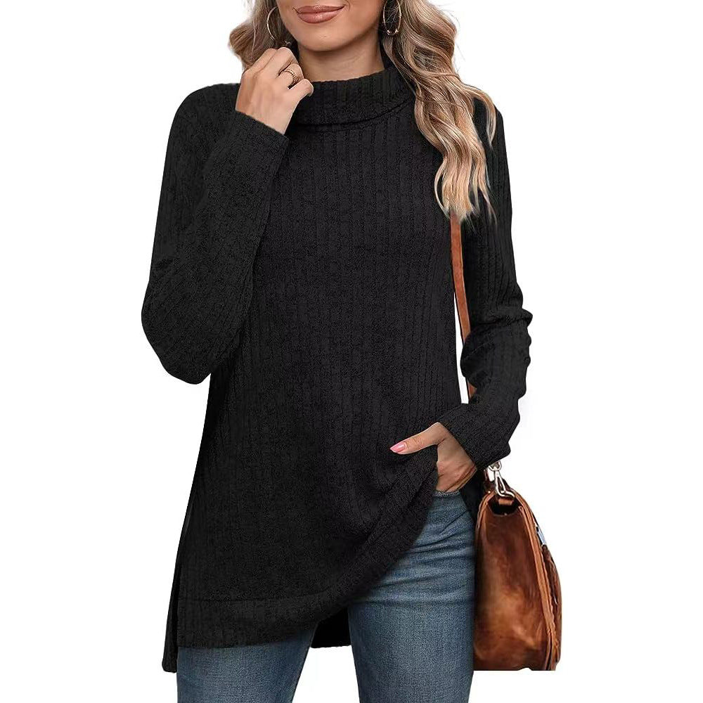 Long-sleeved ribbed knit autumn sweater