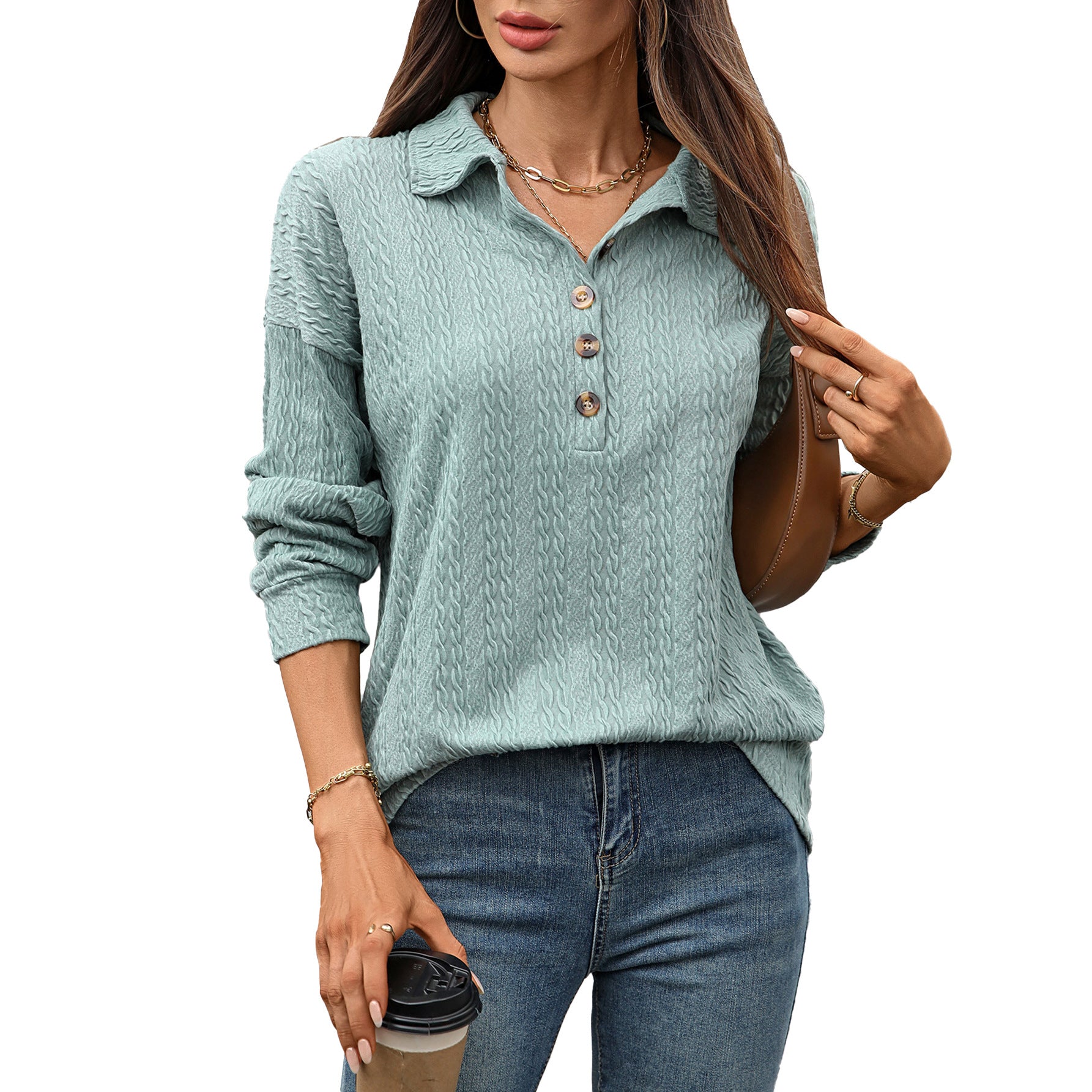 Women's collared button textured top
