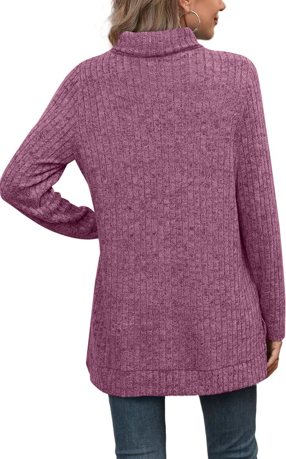 Long-sleeved ribbed knit autumn sweater