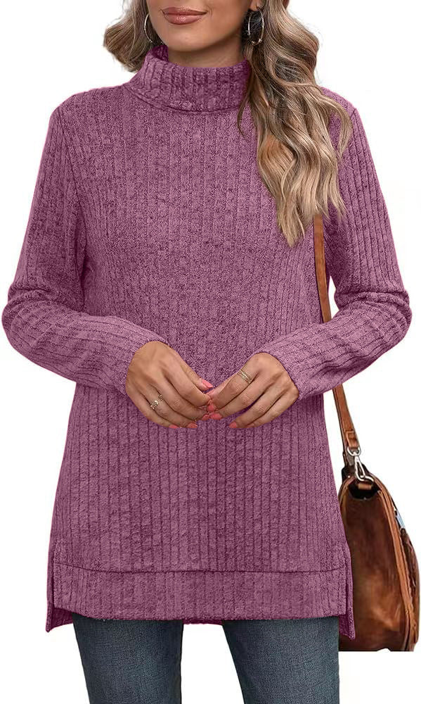 Long-sleeved ribbed knit autumn sweater