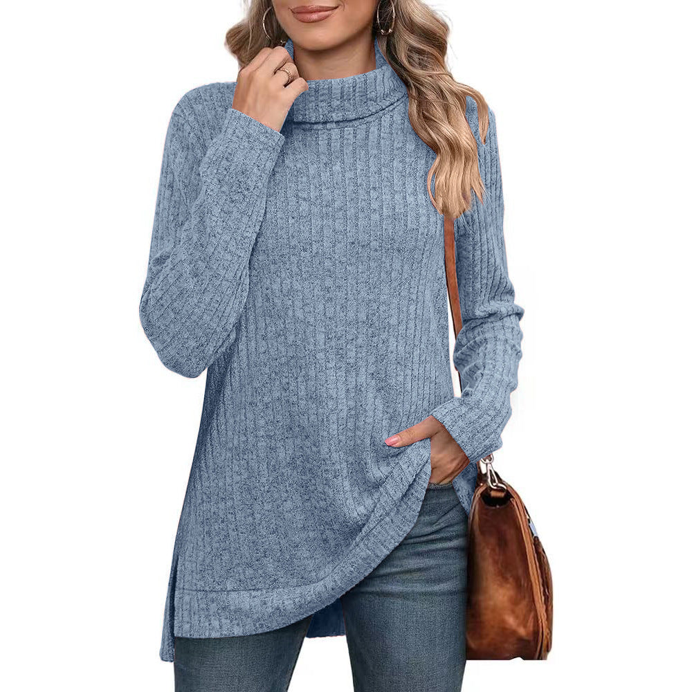 Long-sleeved ribbed knit autumn sweater