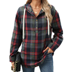 plaid hooded button-down shirt