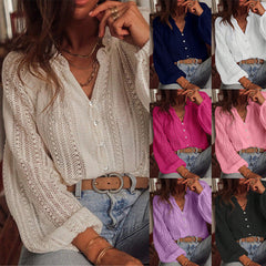 Women's long-sleeved V-neck shirt