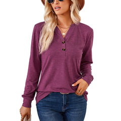 Solid color button V-neck top