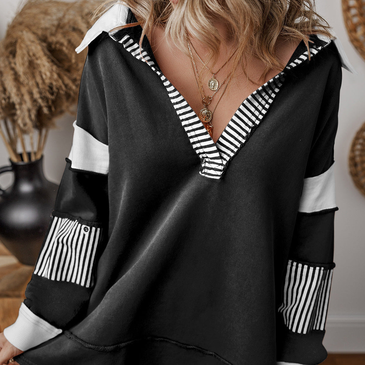 Striped half-zip drop shoulder sweatshirt