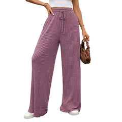 Stylish loose-fitting solid color knit pants