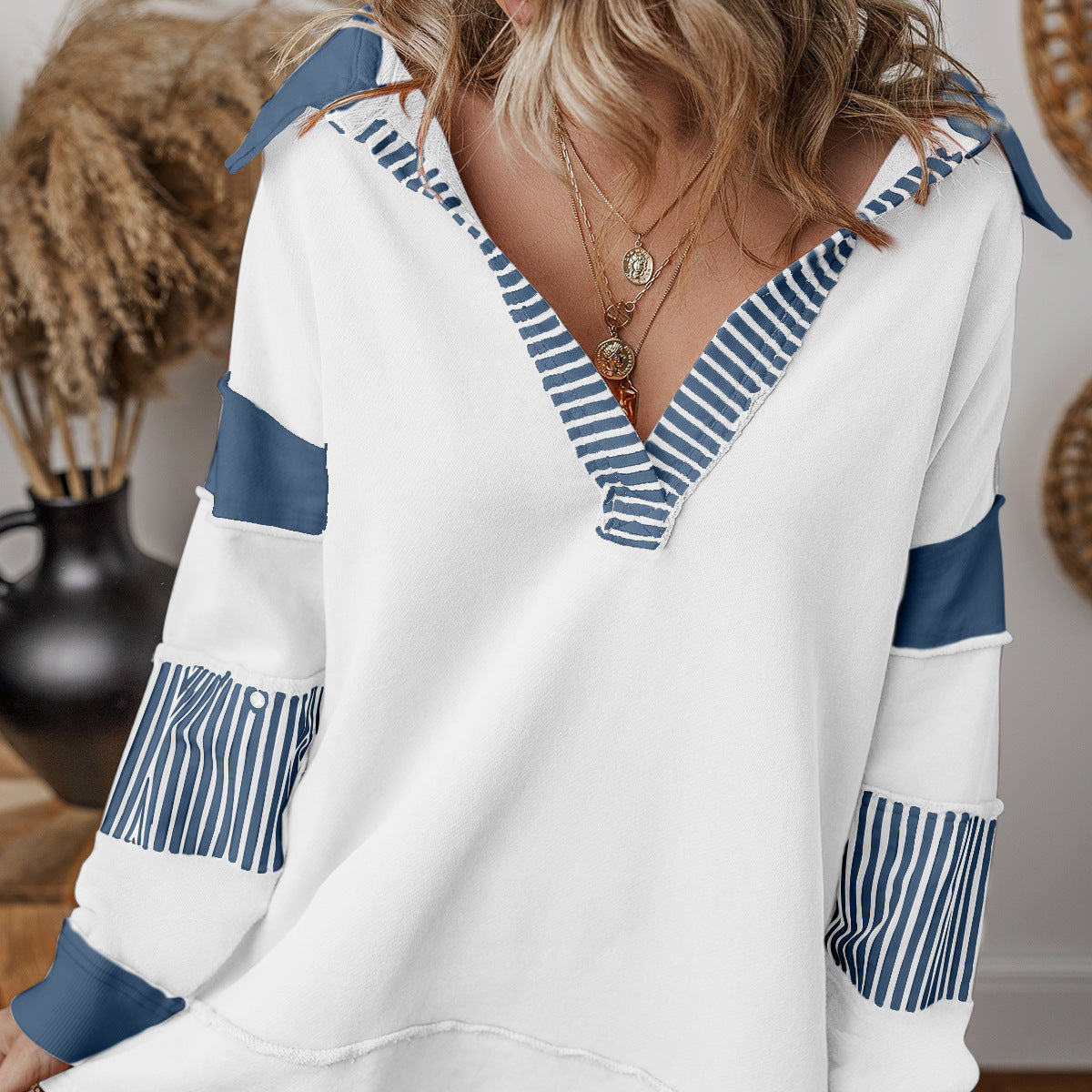 Striped half-zip drop shoulder sweatshirt