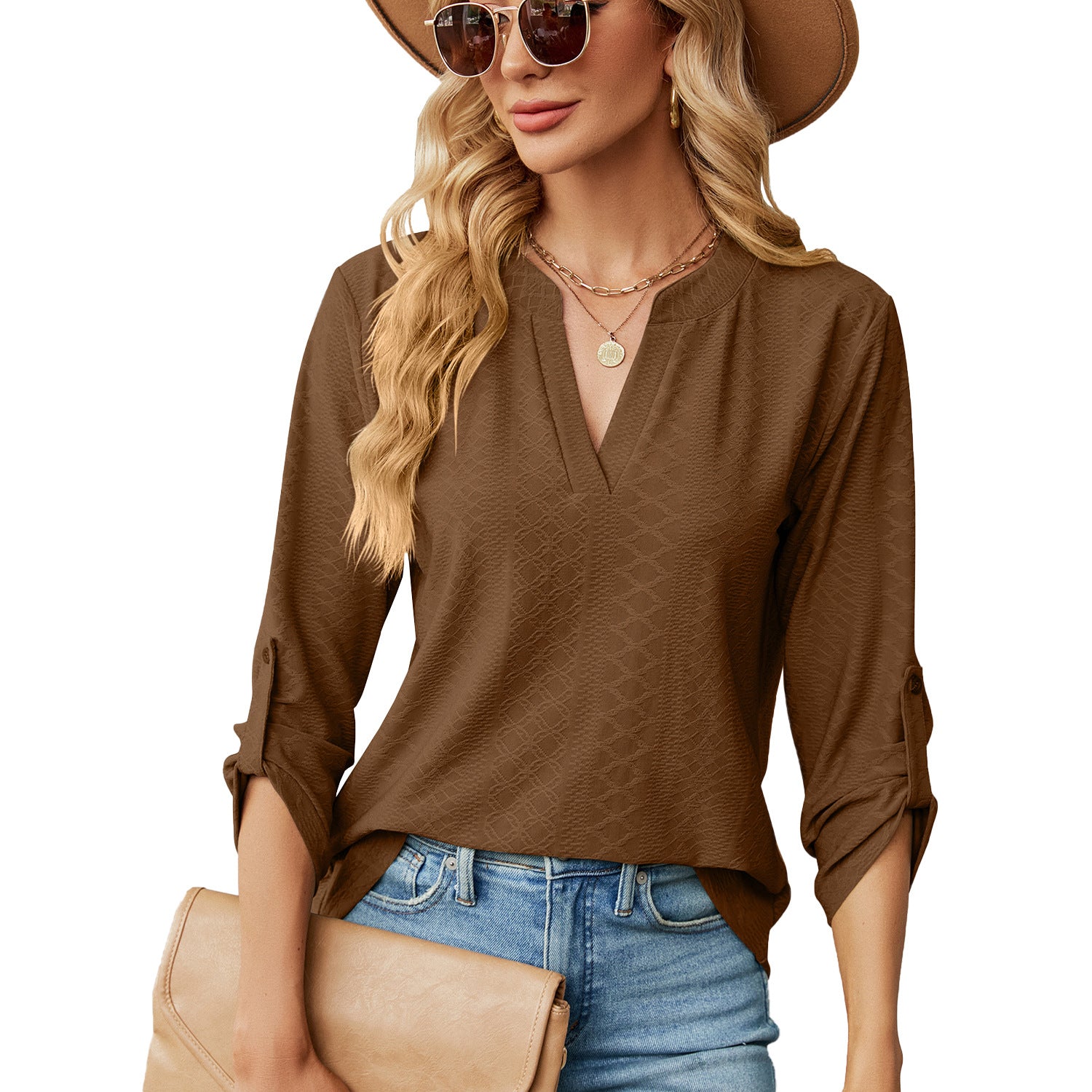 Puff sleeve loose solid color top