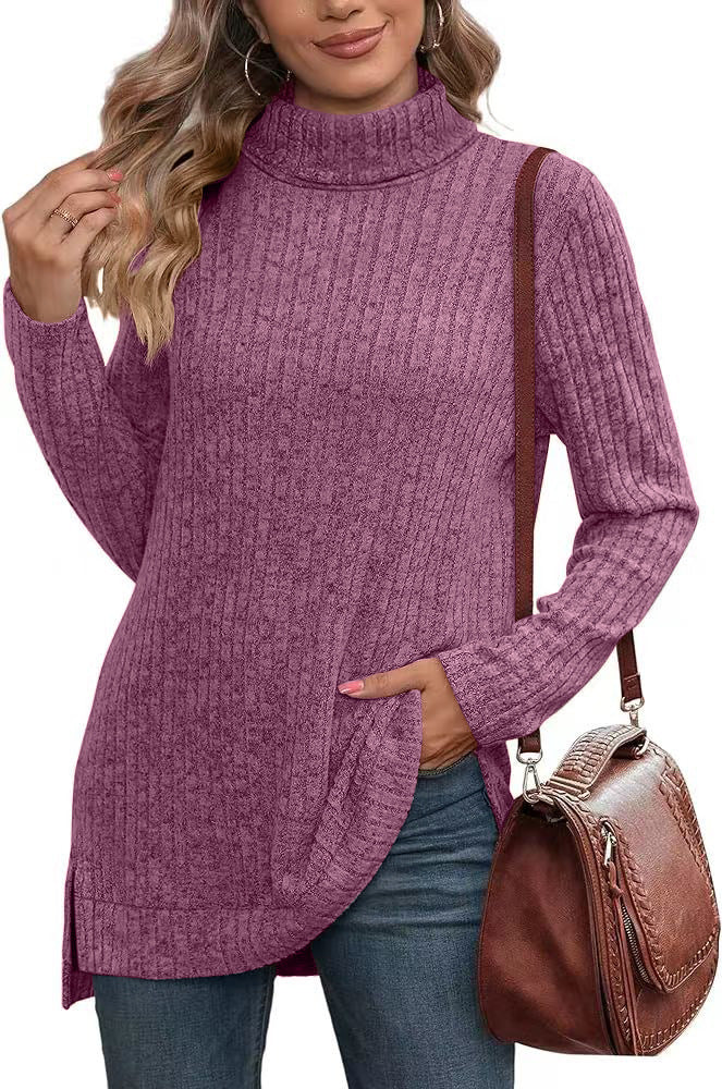 Long-sleeved ribbed knit autumn sweater