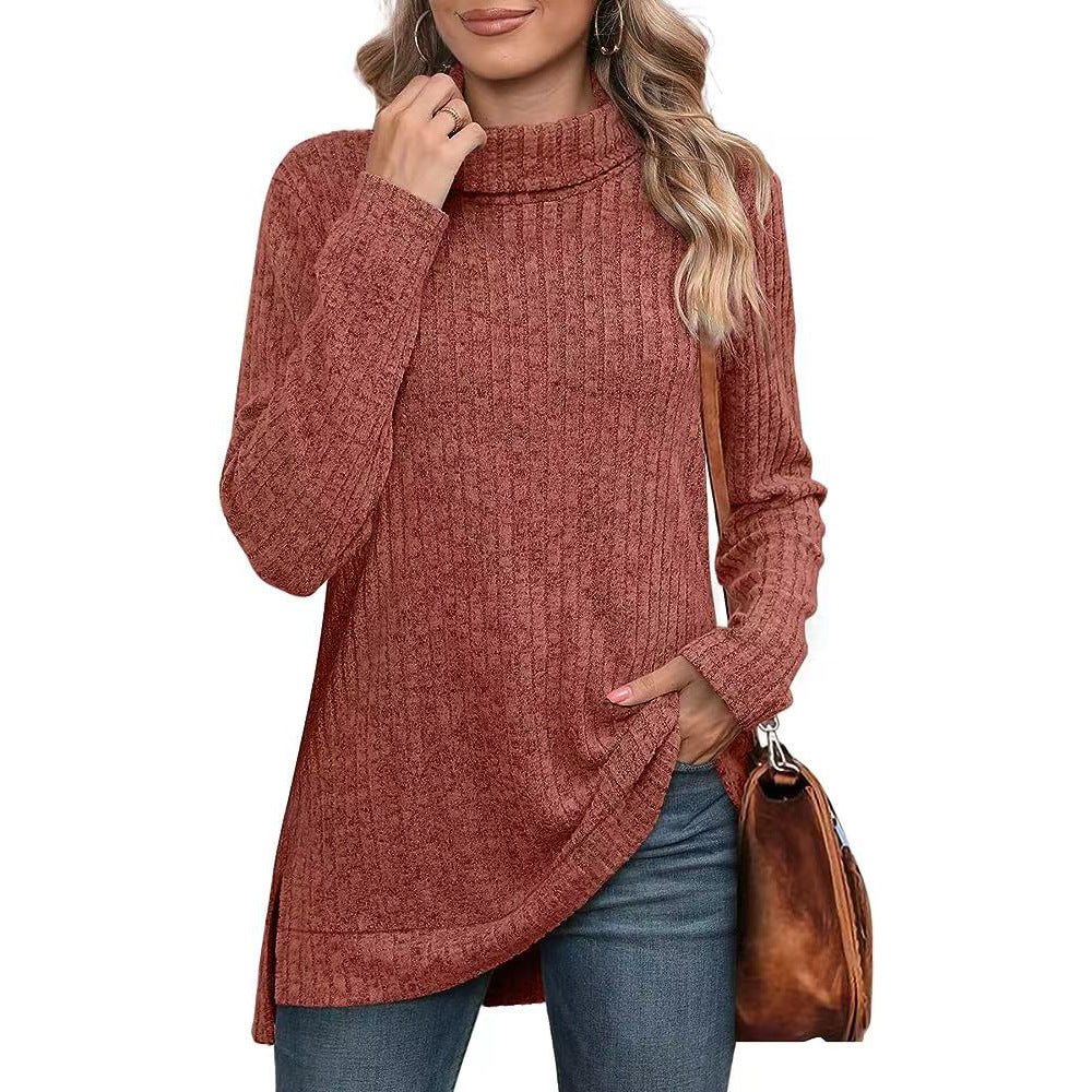 Long-sleeved ribbed knit autumn sweater