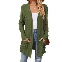 Pocketed Open Front Long Sleeve Cardigan