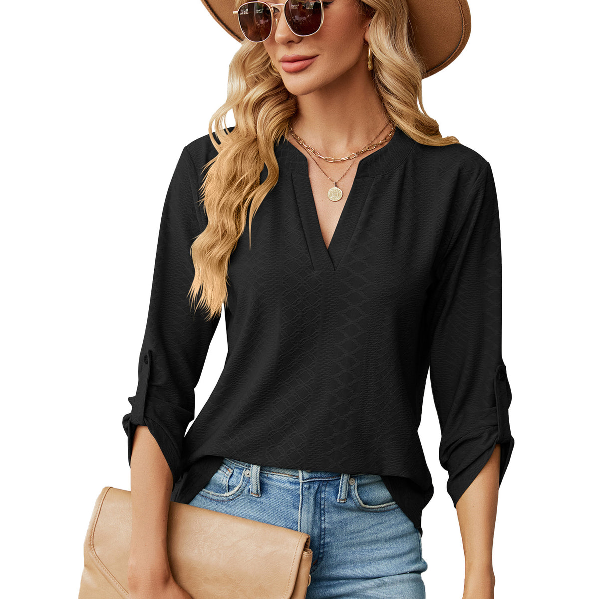 Puff sleeve loose solid color top