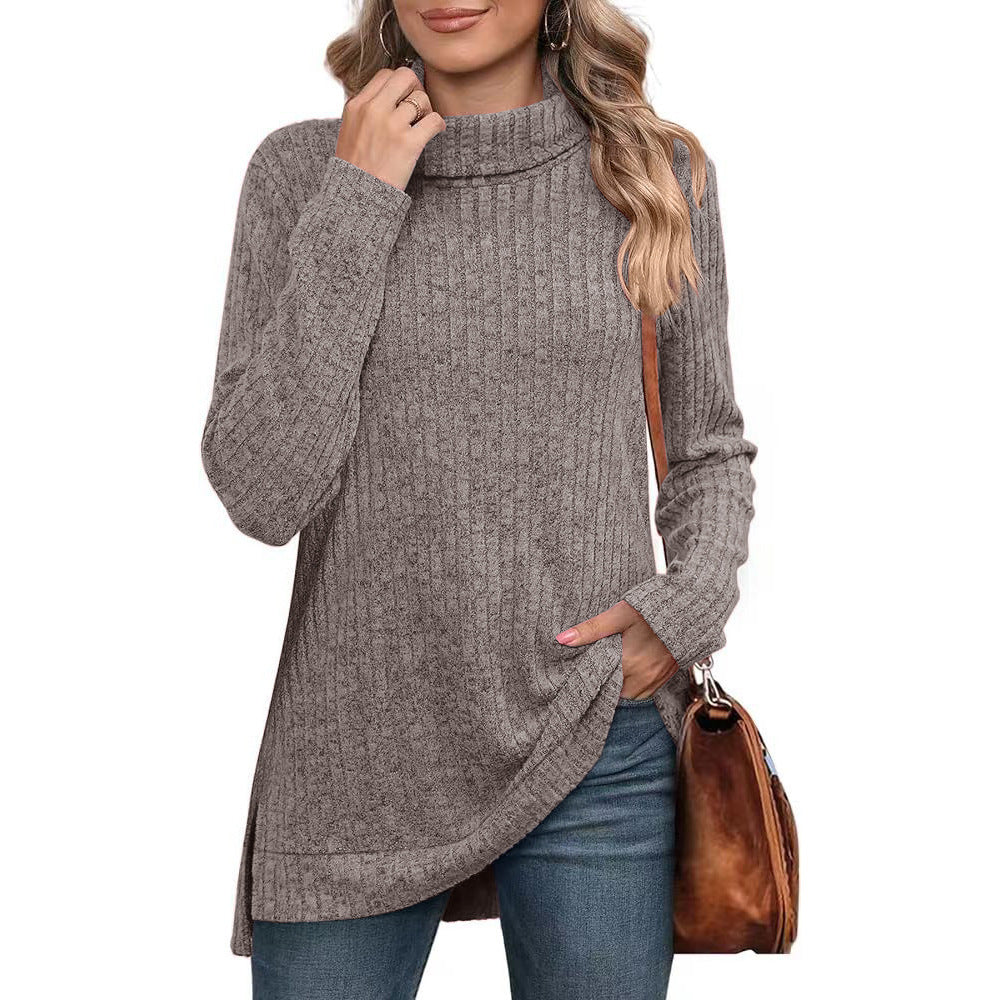 Long-sleeved ribbed knit autumn sweater