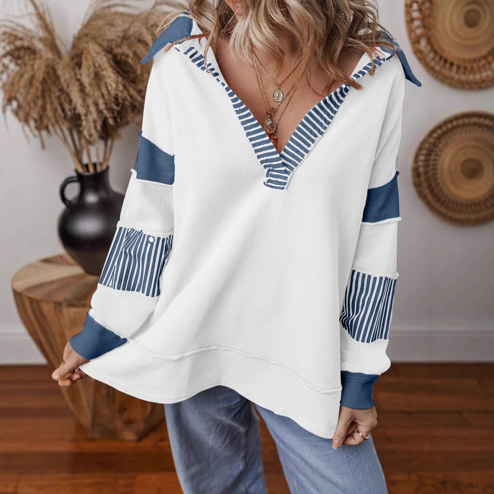 Striped half-zip drop shoulder sweatshirt