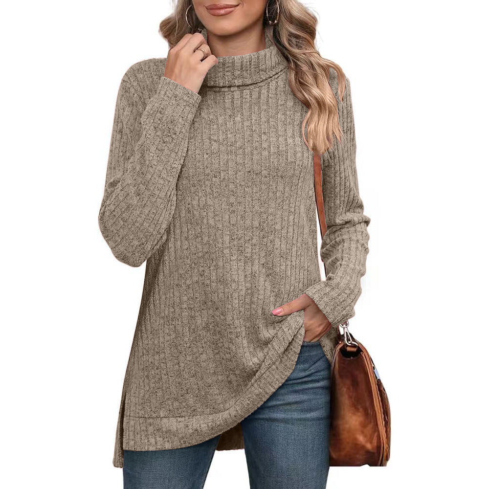 Long-sleeved ribbed knit autumn sweater
