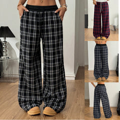 Women's plaid wide-leg pants