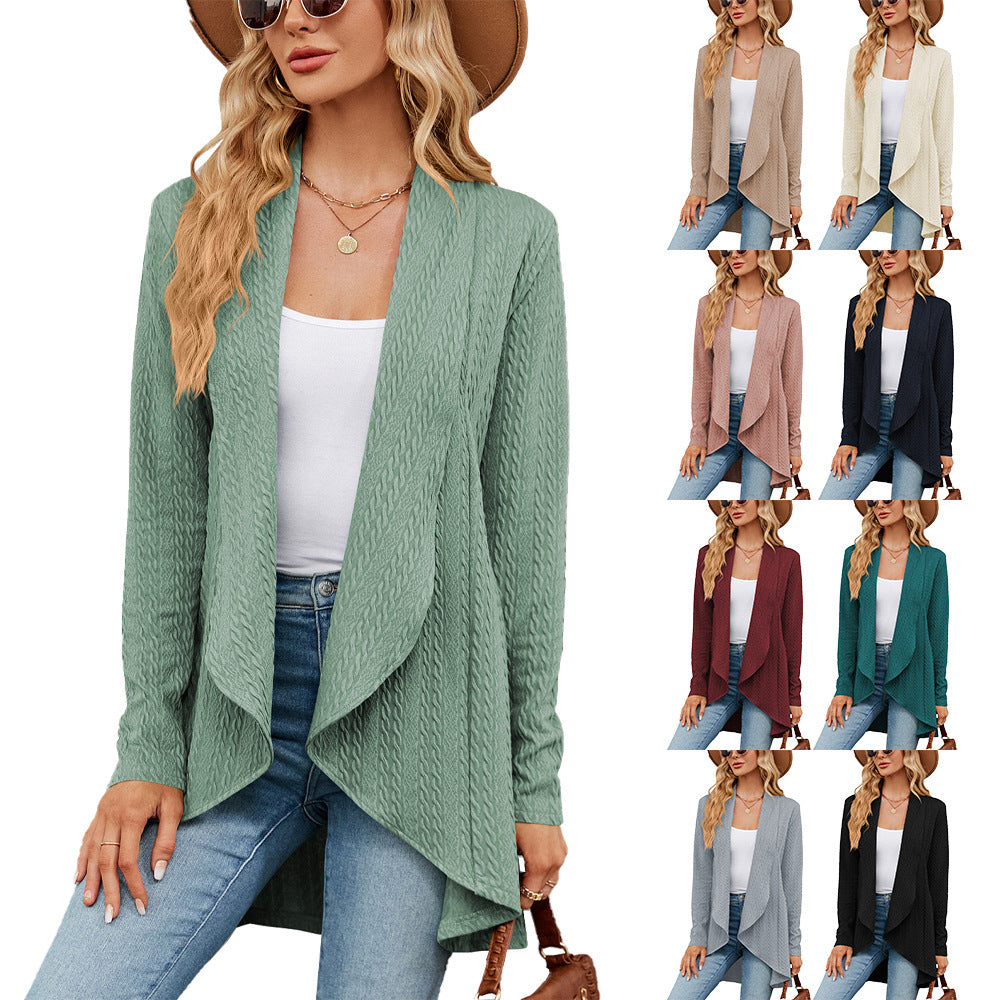 Long-sleeved solid color knitted cardigan