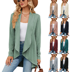 Long-sleeved solid color knitted cardigan