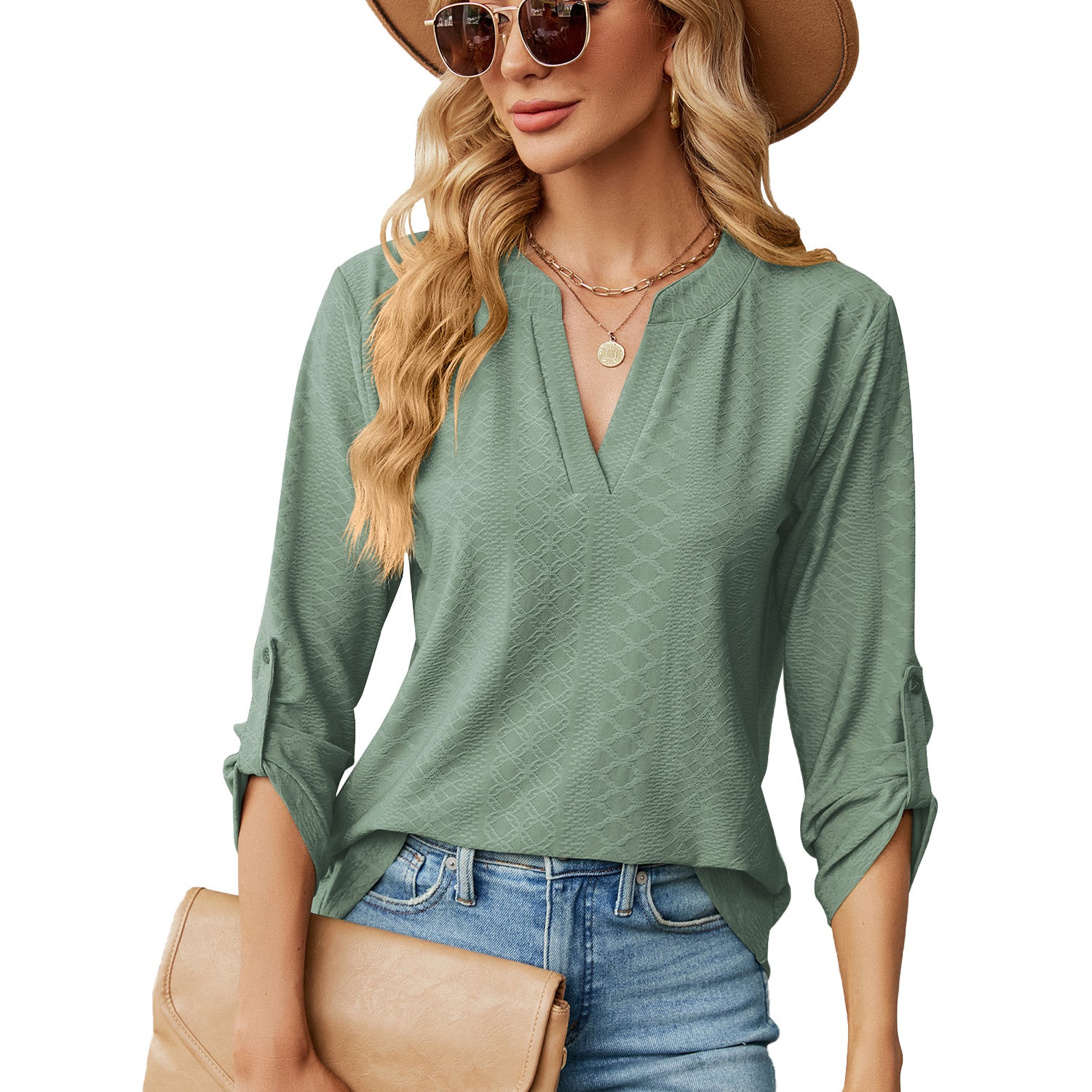 Puff sleeve loose solid color top