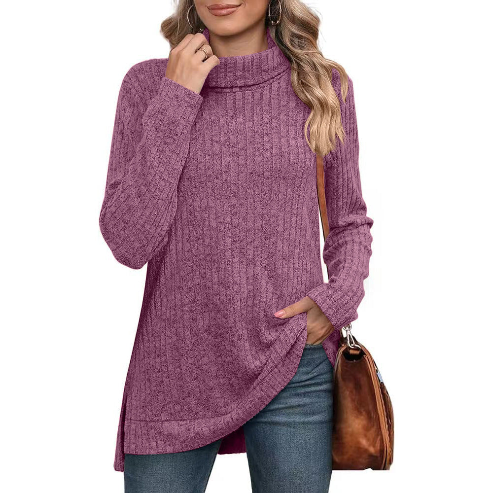 Long-sleeved ribbed knit autumn sweater