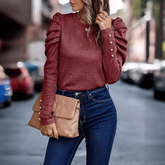 Button-down sleeve puff sleeve shirt