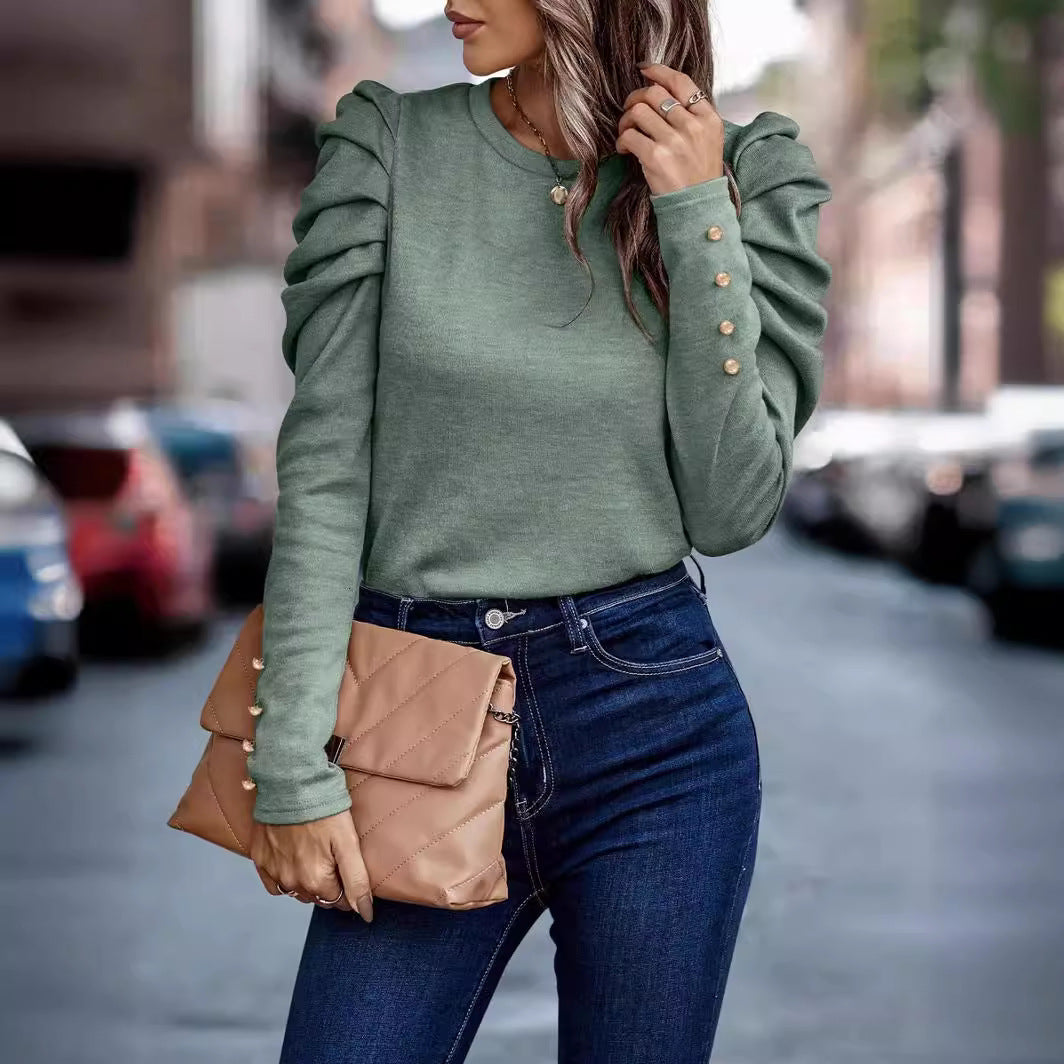 Button-down sleeve puff sleeve shirt