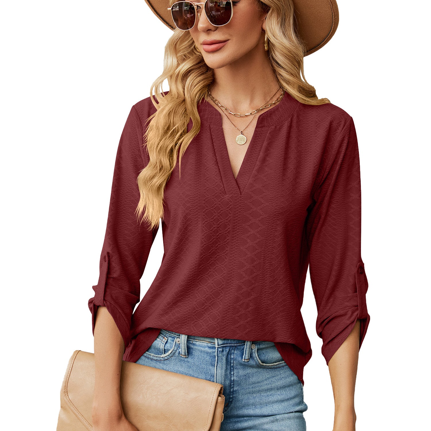 Puff sleeve loose solid color top