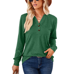 Solid color button V-neck top
