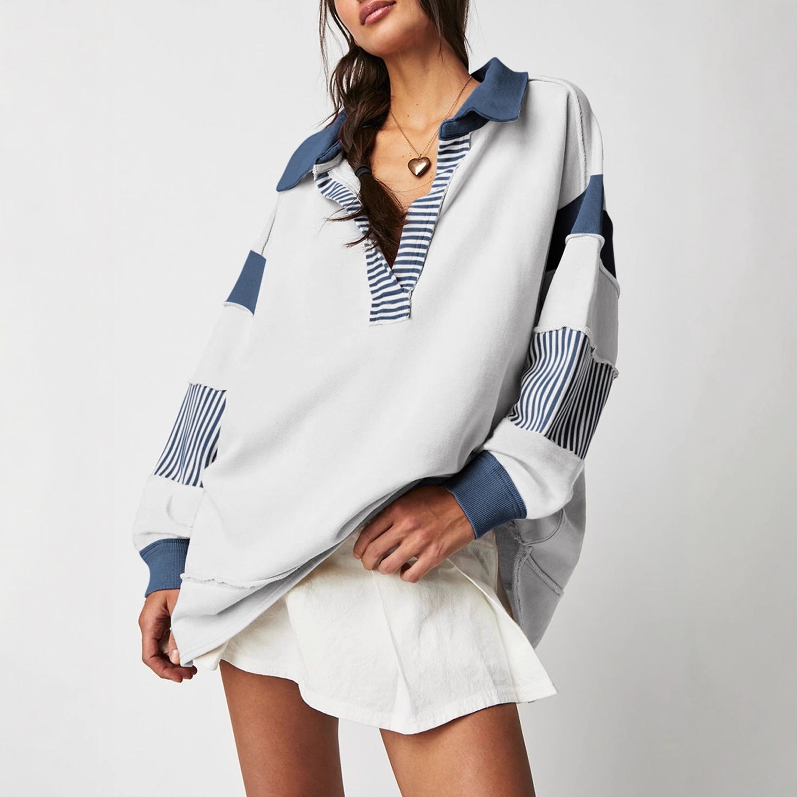 Striped half-zip drop shoulder sweatshirt