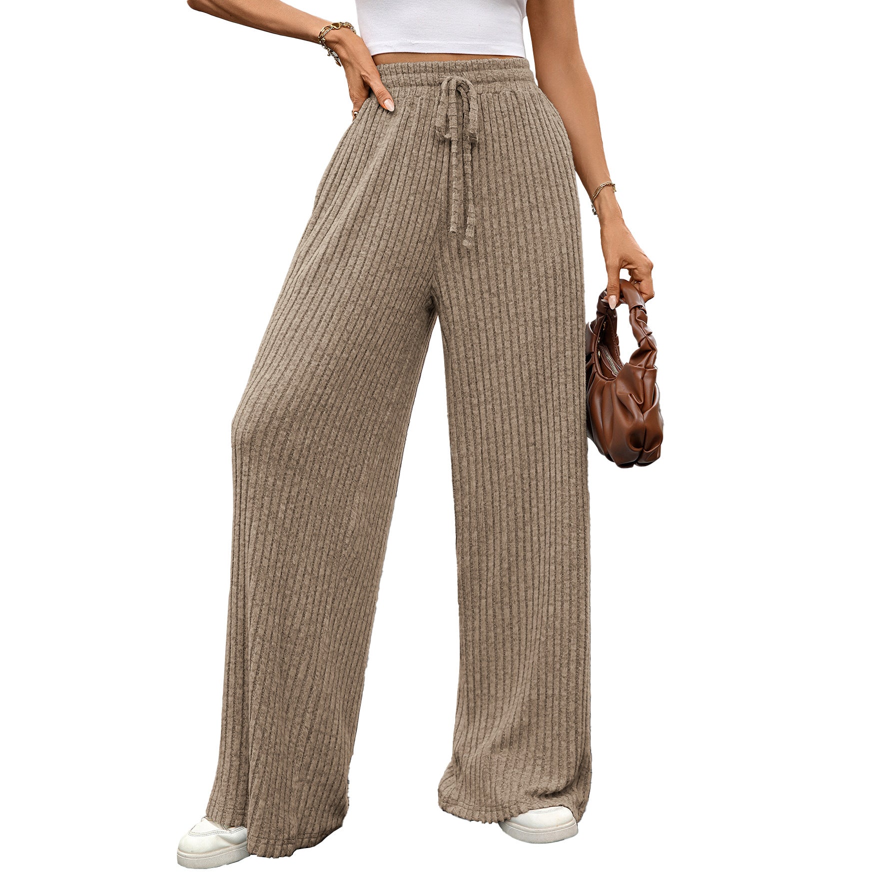 Stylish loose-fitting solid color knit pants