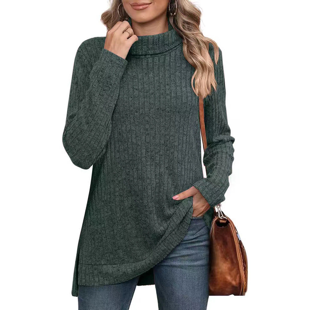 Long-sleeved ribbed knit autumn sweater