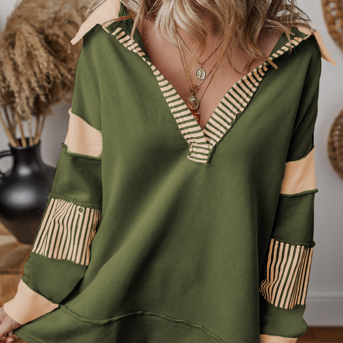 Striped half-zip drop shoulder sweatshirt