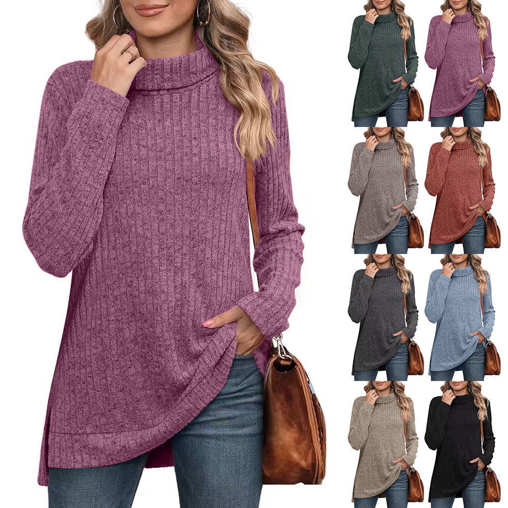 Long-sleeved ribbed knit autumn sweater