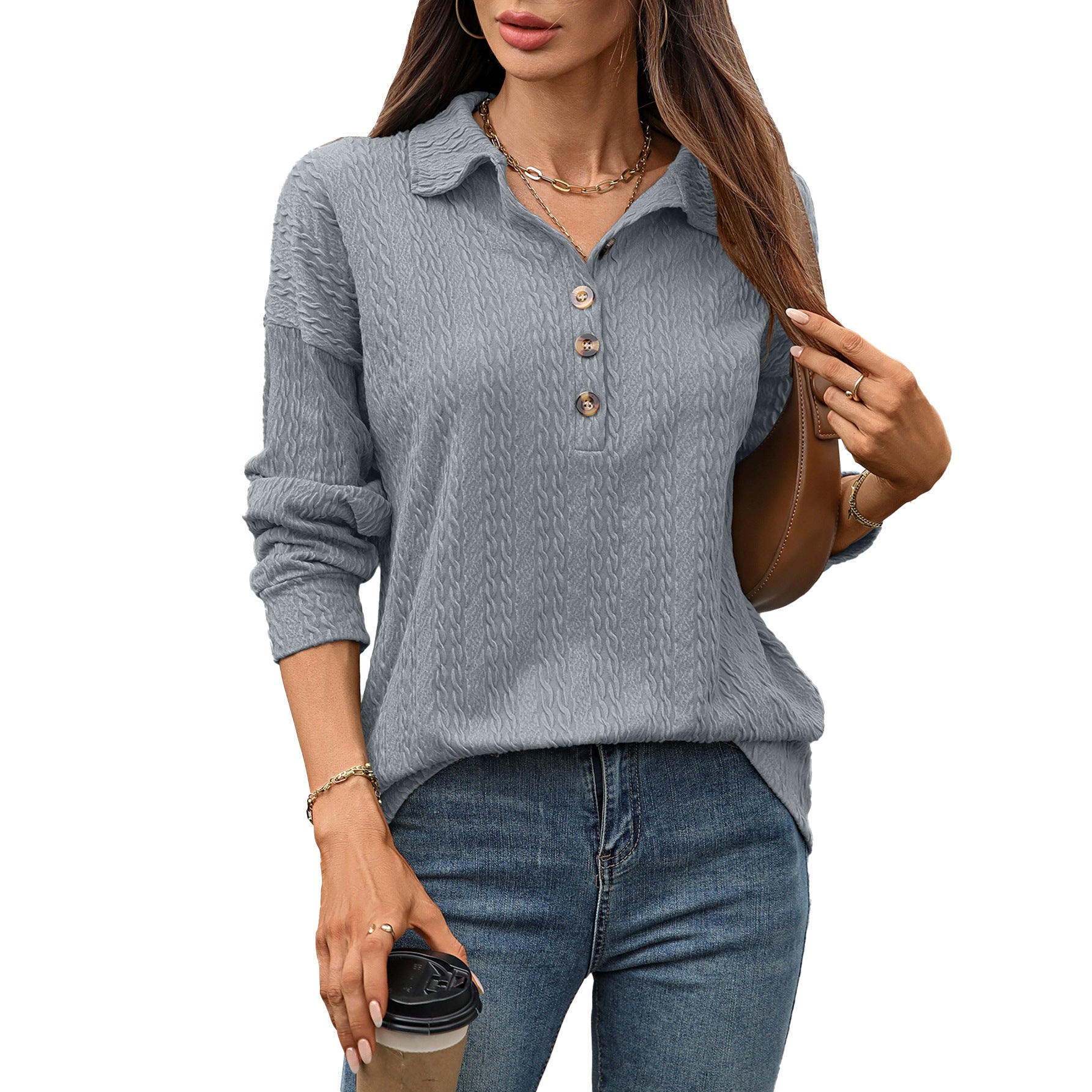 Women's collared button textured top